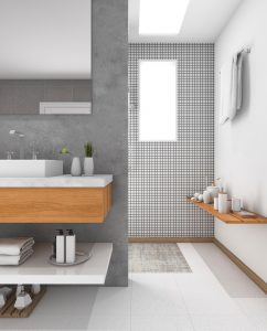 3d rendering minimal wood sink in bathroom